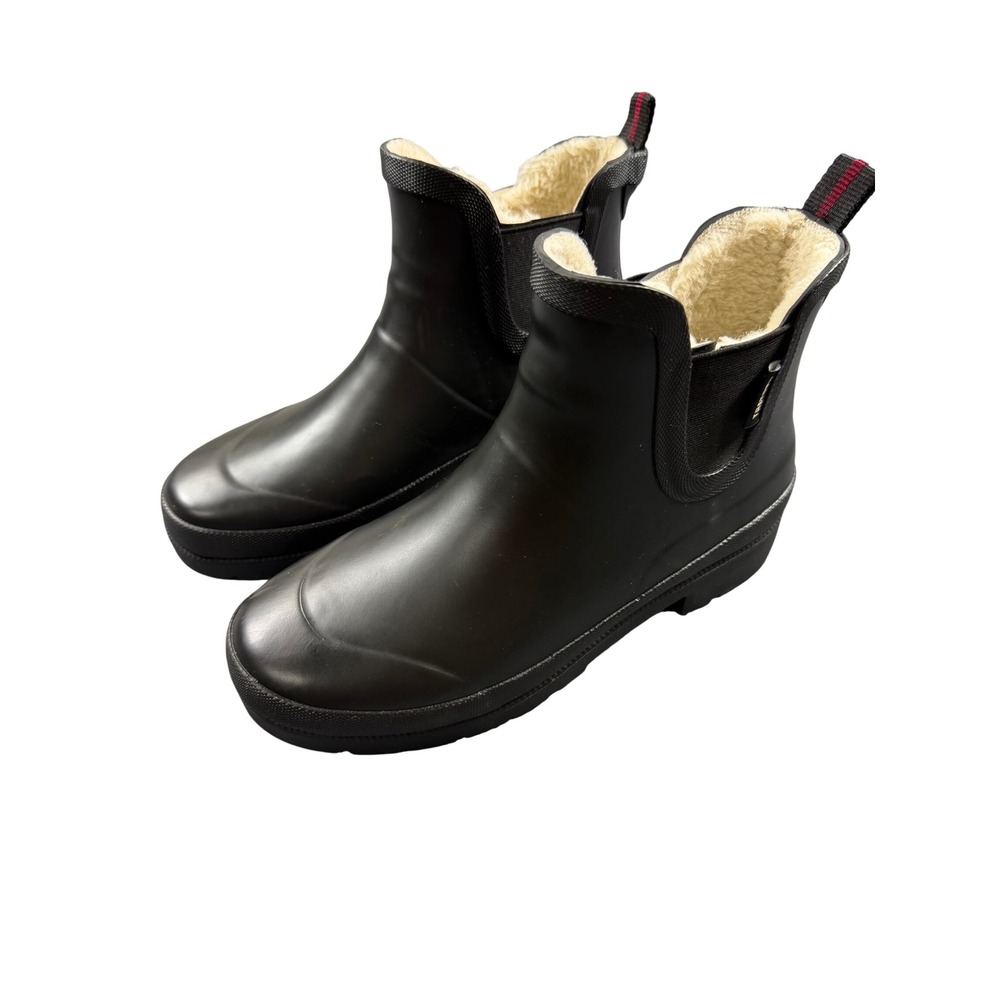 Tretorn Womens Black Faux Fur Lined Chelsea Rubber Rain Boots Size 7